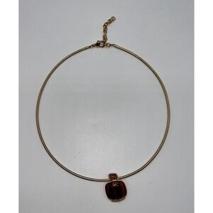 Statement Vintage Brown Glass/Amber Stone Gold-Tone Choker Necklace